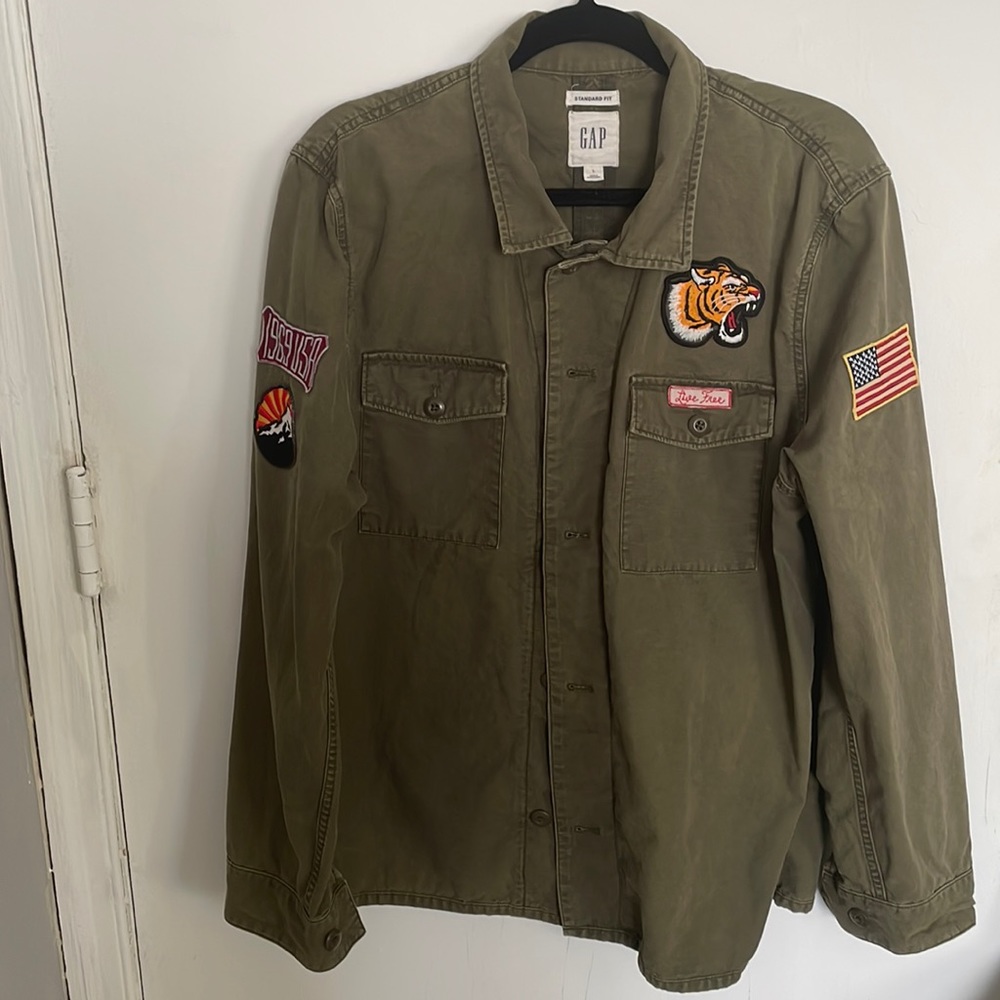 GAP Olive Green Military-Style Patch Jacket